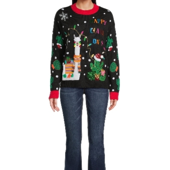 Womens Holiday Time Christmas Sweater Happy Llama Days - Picture 5 of 14